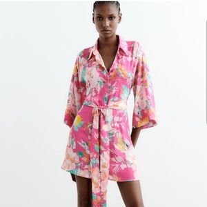 Zara Printed Satin Effect Shirt Dress